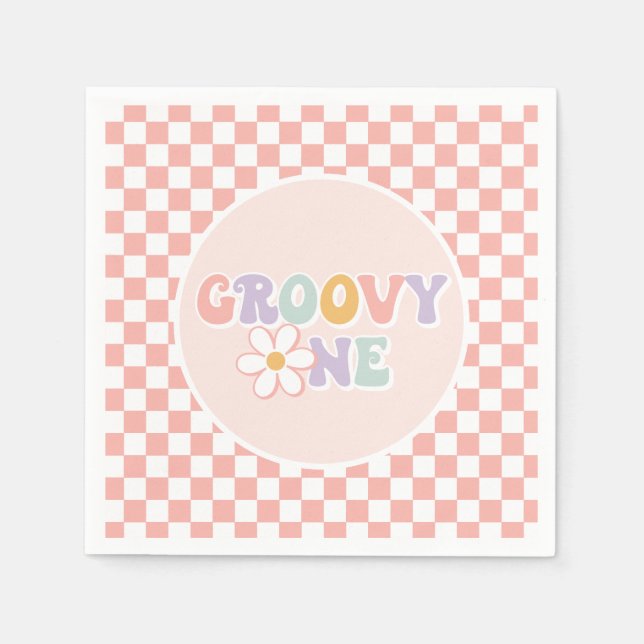 Guardanapo De Papel Uma garota da Groovy, Pink Daisy Checker (Frente)