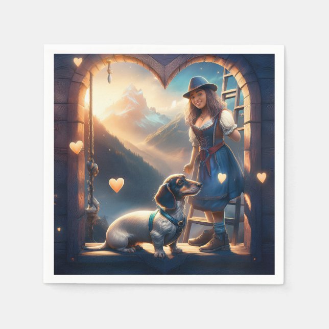 Guardanapo De Papel Uma Menina Alpina E Seu Amante Dachshund (Frente)