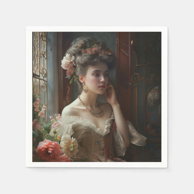 Guardanapo De Papel Uma Mulher Garganta Em Um Vestido De Flores De Sed (Frente)