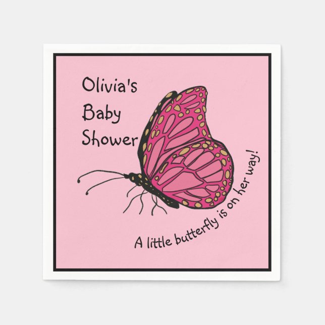 Guardanapo De Papel Uma pequena borboleta está a caminho rosa e dourad (Frente)