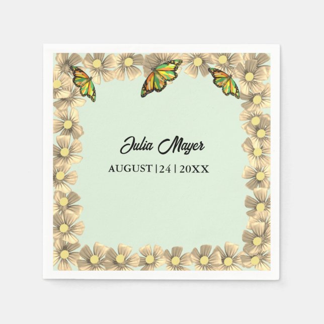 Guardanapo De Papel Uma Pequena Borboleta Está No Caminho Bebê Floral (Frente)