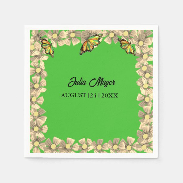 Guardanapo De Papel Uma Pequena Borboleta Está No Caminho Bebê Floral (Frente)