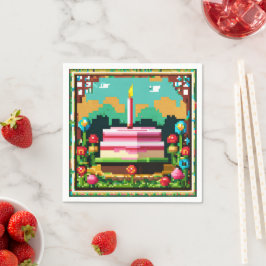Guardanapo De Papel Un gâteau d'anniversaire en pixel art