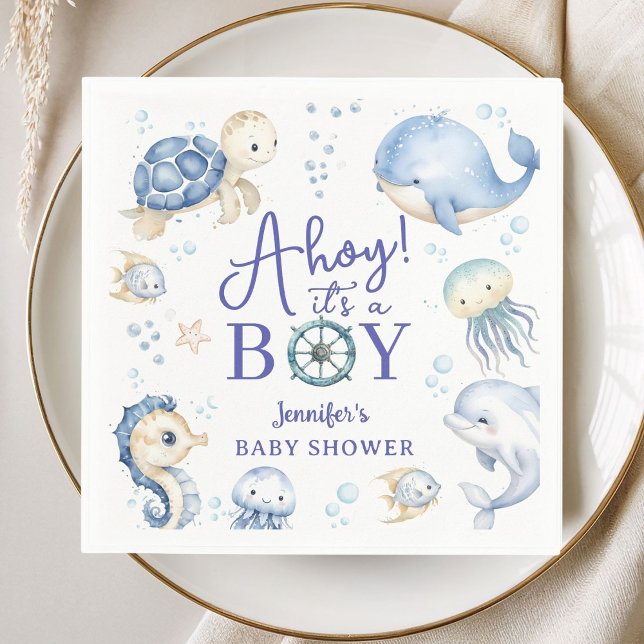 Guardanapo De Papel Under The Sea Ahoy It's A Boy Ocean Baby Shower (Criador carregado)