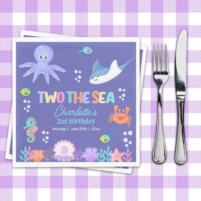 Guardanapo De Papel Under the Sea Birthday – TWO the SEA Girl Theme (Criador carregado)