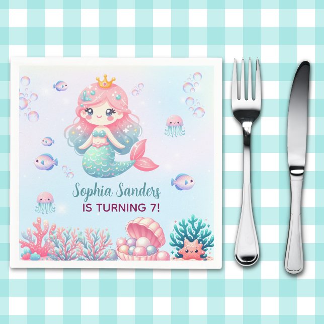 Guardanapo De Papel Under the sea - Cute Mermaid Birthday Girl (Criador carregado)