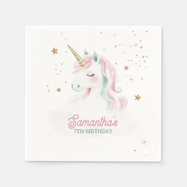 Guardanapo De Papel Unicorn Aniversário, Pastel Unicorn, Arco-Íris (Frente)
