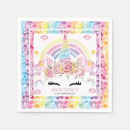 Guardanapo De Papel Unicorn Colorida Glitter Birthday