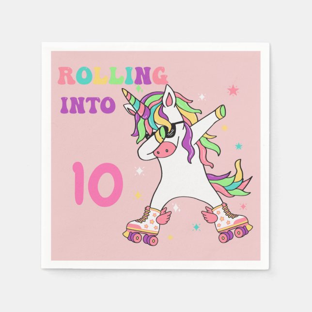 Guardanapo De Papel Unicorn Dabbing Roller Sking Aniversário (Frente)