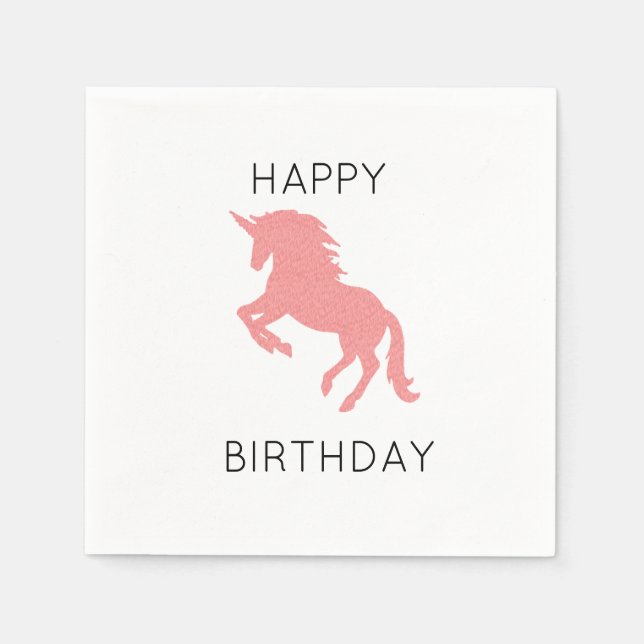 Guardanapo De Papel Unicorn Feliz Aniversário Pintura Rosa Napkin (Frente)