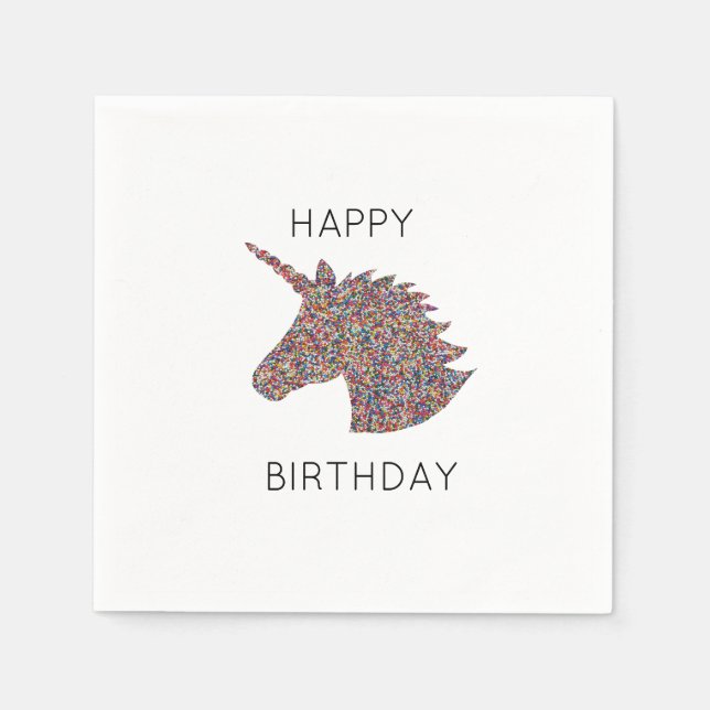 Guardanapo De Papel Unicorn Feliz Aniversário Rainbow Sprinkles Napkin (Frente)