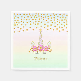 Guardanapo De Papel Unicorn, Flores & Confetes Dourados