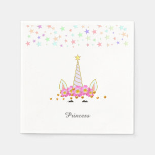Guardanapo De Papel Unicorn, Flores, Estrelas e Confetes de Aniversári