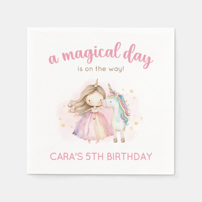 Guardanapo De Papel Unicorn Magical Day Birthday Party (Frente)