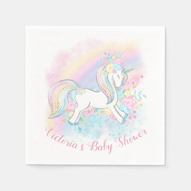 Guardanapo De Papel Unicorn Pastel Chá de fraldas Arco-Íris Napkins (Frente)