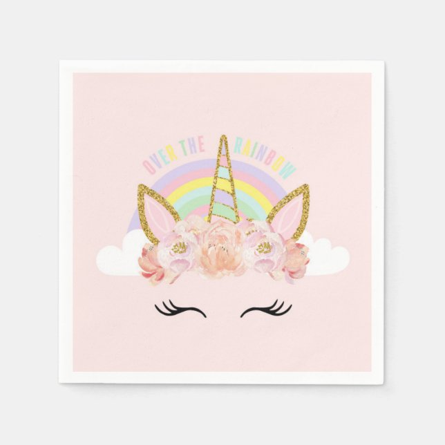 Guardanapo De Papel Unicorn Pink e Dourado Partido Napkins (Frente)
