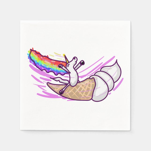 Guardanapo De Papel Unicorn Rainbow Riding Ice Cream Cone (Frente)