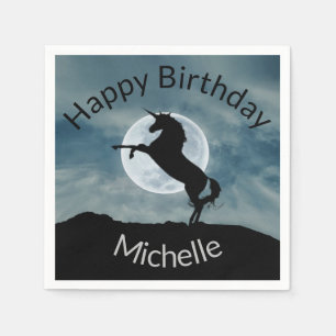 Guardanapo De Papel Unicorn Silhouette Moon Happy Birthday - Adição