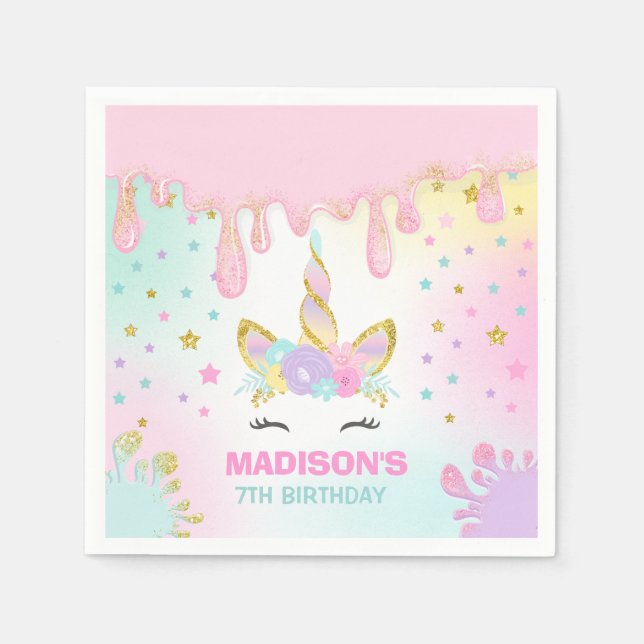 Guardanapo De Papel Unicorn Slime Festa de aniversário Napkin Slime Pa (Frente)