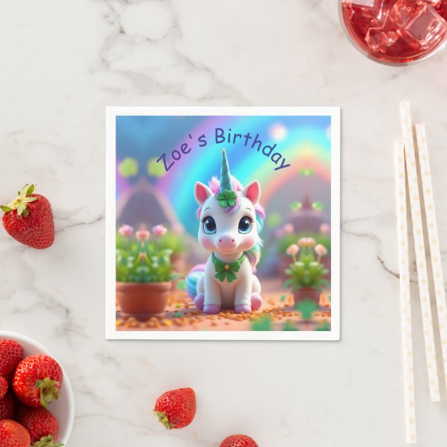Guardanapo De Papel unicórnio bebê bonito e arco-íris, aniversário de  (Insitu)