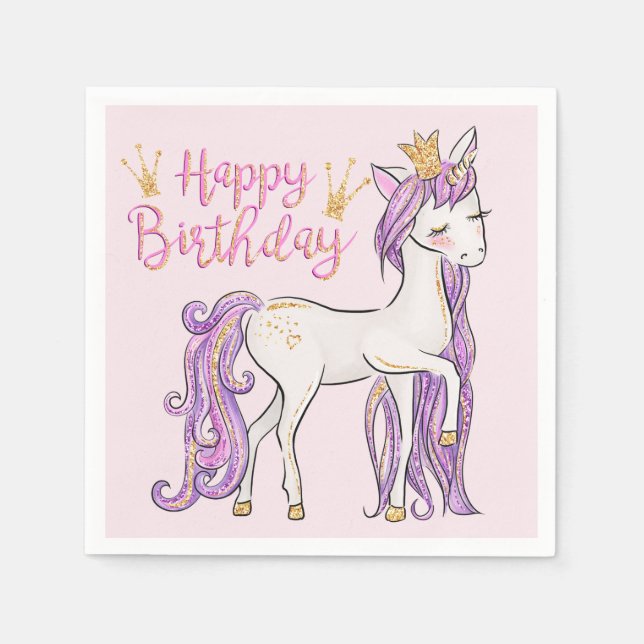 Guardanapo De Papel Unicórnio branco com moderno coroa Dourada (Frente)