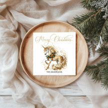 Unicórnio de Natal Branco e Dourado Elegante