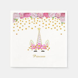 Guardanapo De Papel Unicórnio, Flores Rosa & Confetes Dourados