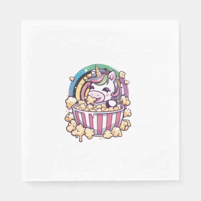 Guardanapo De Papel unicórnio kawaii, bonito com pipoca Long Sleeve T- (Frente)