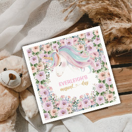 Guardanapo De Papel Unicórnio Mágico Flor Rosa aniversário de 1 ano