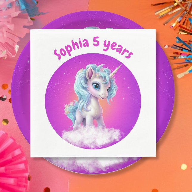 Guardanapo De Papel Unicórnio na nuvem com céu rosa vibrante (Criador carregado)