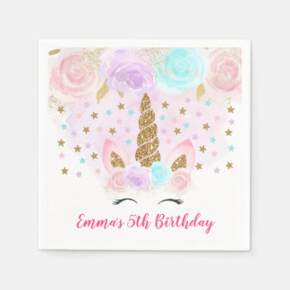Guardanapo De Papel Unicórnio Rosa e Dourado Aniversário