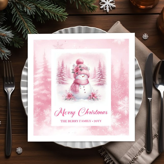 Guardanapo De Papel Unique Pink Snowman Kids Pinkmas Winter Scene Xmas (Unique Pink Snowman Kids Pinkmas Winter Scene Christmas Napkins

)