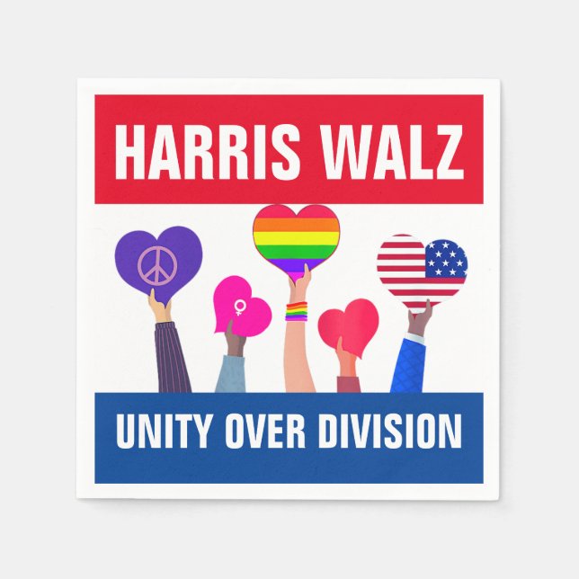 Guardanapo De Papel Unity Over Division Harris Walz Tim Walz Red Blue (Frente)