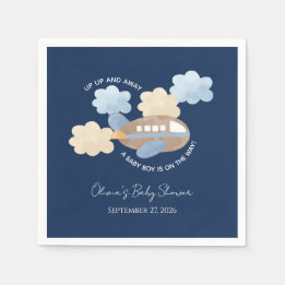 Guardanapo De Papel Up Up and Away Watercolor Airplane Boy Baby Shower