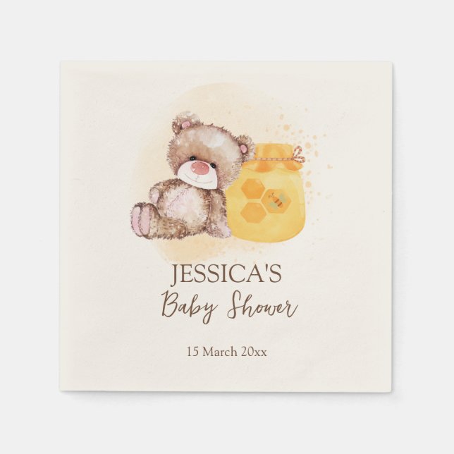 Guardanapo De Papel Ursinho de vaso de mel, chá de fraldas de espera (Frente)