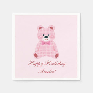 Guardanapo De Papel Ursinho Gingham Rosa