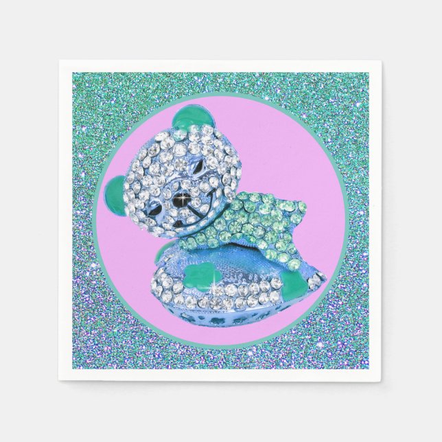 Guardanapo De Papel Ursinho-peludo sonolento - diamante - azul-rosa-ro (Frente)
