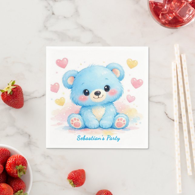 Guardanapo De Papel Ursinhos de Bebê Azuis Pastéis Fofos Aniversário C (Insitu)