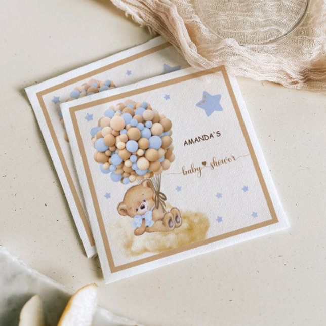 Guardanapo De Papel Urso Aguardar Chá de fraldas Azul Balão (Criador carregado)