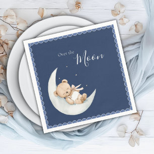 Guardanapo De Papel Urso Além da Lua Azul Marinho Chá de Bebê