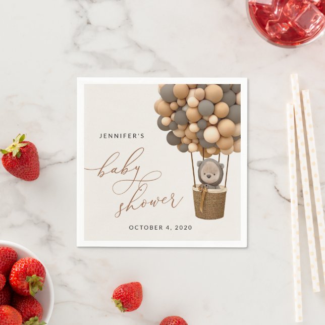 Guardanapo De Papel Urso, Balões Marrons, Balão de Ar Quente, Chá de f (Insitu)