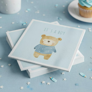 Guardanapo De Papel Urso bonitinho da Aquarela Azul é um menino