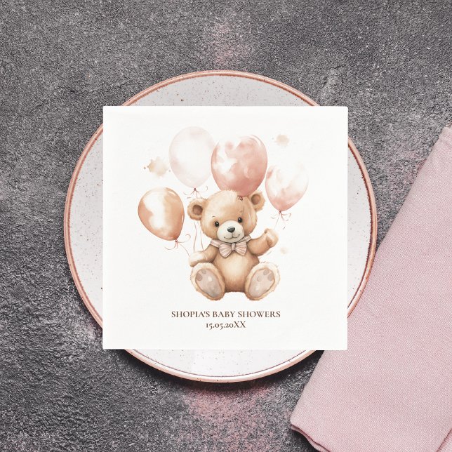 Guardanapo De Papel Urso Bonito Com Balões | Bebê rosa (Criador carregado)