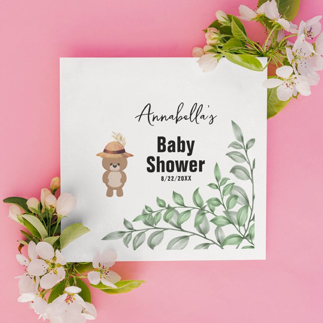 Guardanapo De Papel Urso Bonito no Chá de fraldas de Madeira (Criador carregado)