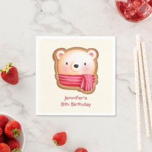 Guardanapo De Papel Urso Bonito Rosto num Aniversário Vermelho