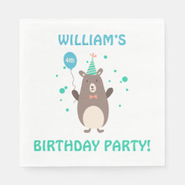 Guardanapo De Papel Urso Cento com Festa de aniversário de Balão