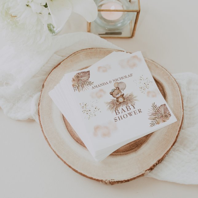 Guardanapo De Papel Urso Chá de fraldas Boho Pampas (Criador carregado)