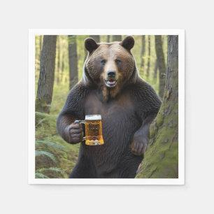 Guardanapo De Papel Urso com Cerveja de Aniversário