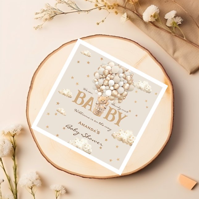 Guardanapo De Papel Urso com Chá de fraldas Neutro de Boho de Balões (Criador carregado)