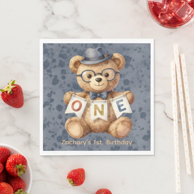 Guardanapo De Papel Urso de Aguarela com Faixa de ANIVERSÁRIO (Insitu)